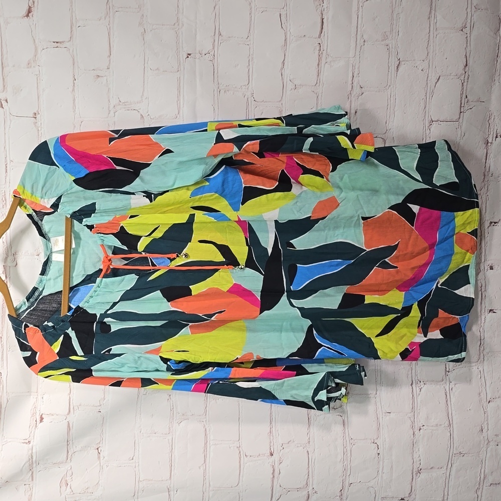 Anne Cole Multicolor Leaf Print Tropical Hawaiian Swimsuit Cover Womens Size M